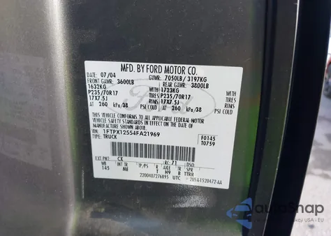 2004 Ford F-150 Lariat/Xl/Xlt из США, поврежденный, VIN 1FTPX12554FA21969